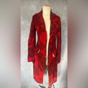 Anthropologie Moth 100% Wool Paisley Ruby Red  Coat Rare S $198